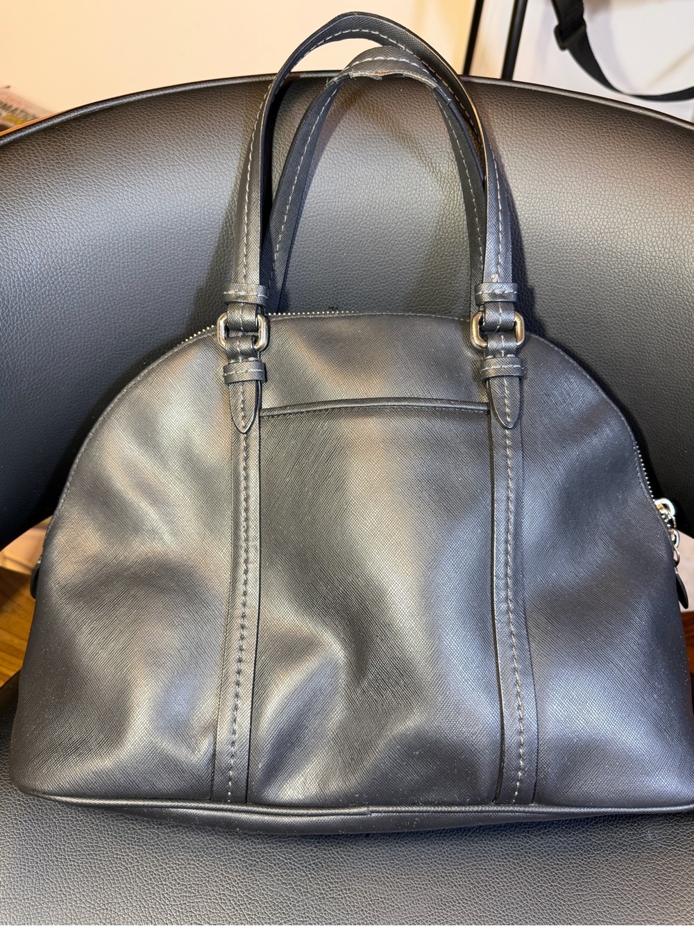 Coach F25671 Peyton Crossgrain Patent Leather Domed Satchel Purse Bag Black - Picture 7 of 16